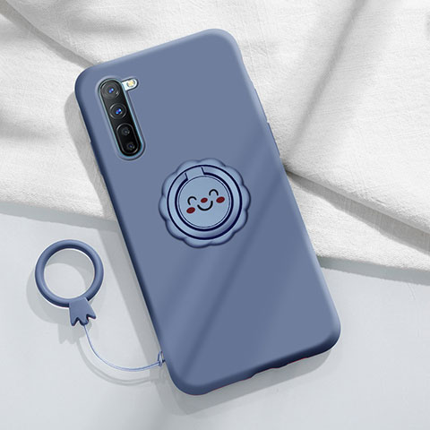 Funda Silicona Carcasa Ultrafina Goma con Magnetico Anillo de dedo Soporte T01 para Oppo F15 Gris