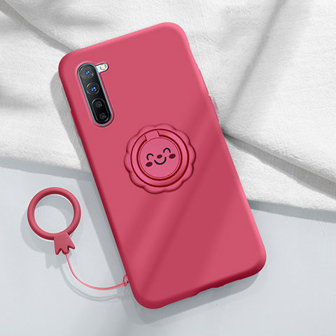 Funda Silicona Carcasa Ultrafina Goma con Magnetico Anillo de dedo Soporte T01 para Oppo F15 Rojo Rosa