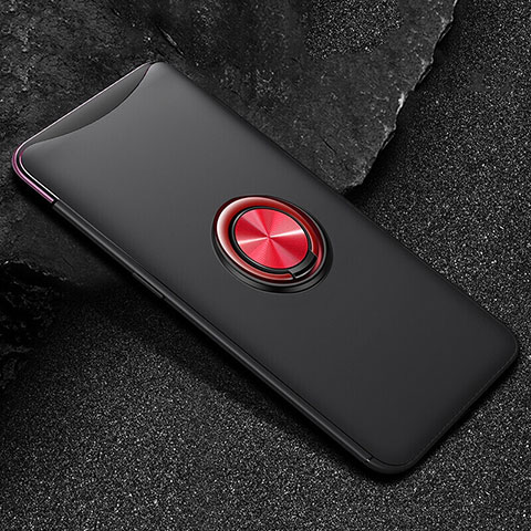 Funda Silicona Carcasa Ultrafina Goma con Magnetico Anillo de dedo Soporte T01 para Oppo Find X Rojo y Negro