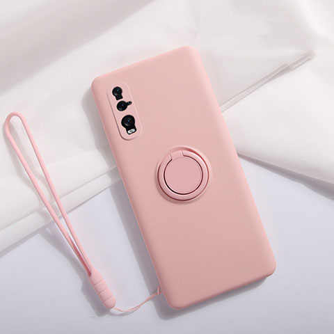 Funda Silicona Carcasa Ultrafina Goma con Magnetico Anillo de dedo Soporte T01 para Oppo Find X2 Rosa