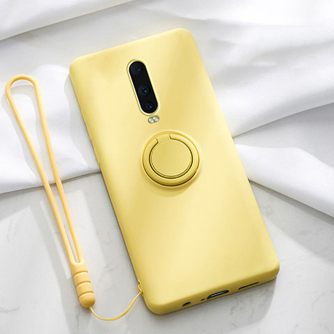 Funda Silicona Carcasa Ultrafina Goma con Magnetico Anillo de dedo Soporte T01 para Oppo R17 Pro Amarillo