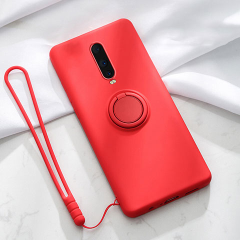 Funda Silicona Carcasa Ultrafina Goma con Magnetico Anillo de dedo Soporte T01 para Oppo R17 Pro Rojo