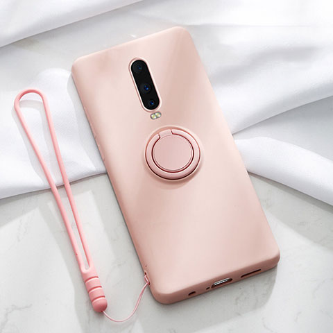 Funda Silicona Carcasa Ultrafina Goma con Magnetico Anillo de dedo Soporte T01 para Oppo R17 Pro Rosa