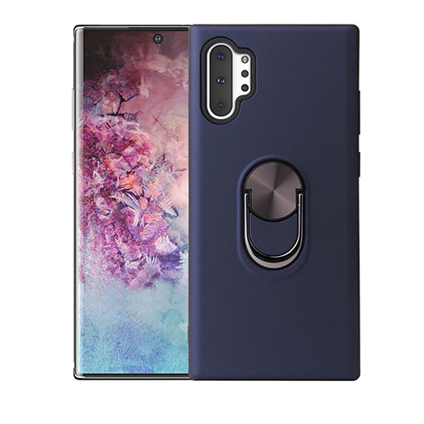 Funda Silicona Carcasa Ultrafina Goma con Magnetico Anillo de dedo Soporte T01 para Samsung Galaxy Note 10 Plus Azul