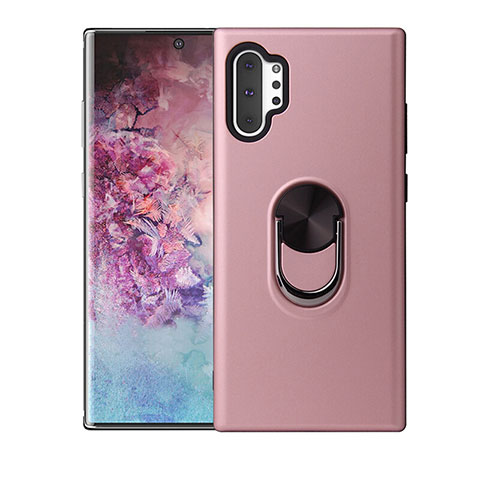 Funda Silicona Carcasa Ultrafina Goma con Magnetico Anillo de dedo Soporte T01 para Samsung Galaxy Note 10 Plus Oro Rosa