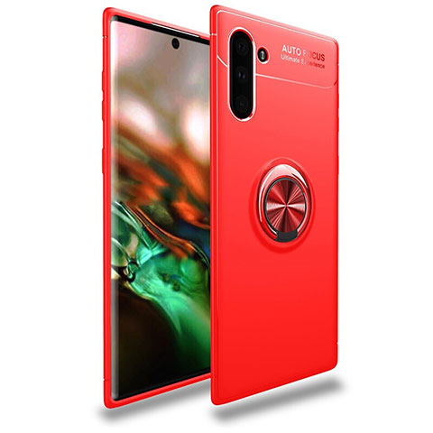 Funda Silicona Carcasa Ultrafina Goma con Magnetico Anillo de dedo Soporte T01 para Samsung Galaxy Note 10 Rojo