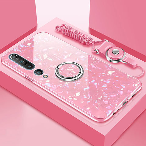 Funda Silicona Carcasa Ultrafina Goma con Magnetico Anillo de dedo Soporte T01 para Xiaomi Mi 10 Pro Rosa