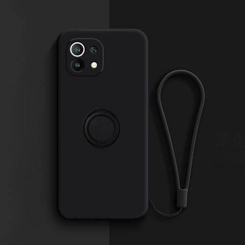 Funda Silicona Carcasa Ultrafina Goma con Magnetico Anillo de dedo Soporte T01 para Xiaomi Mi 11 5G Negro