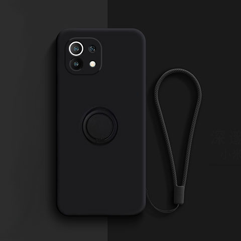 Funda Silicona Carcasa Ultrafina Goma con Magnetico Anillo de dedo Soporte T01 para Xiaomi Mi 11 Lite 4G Negro