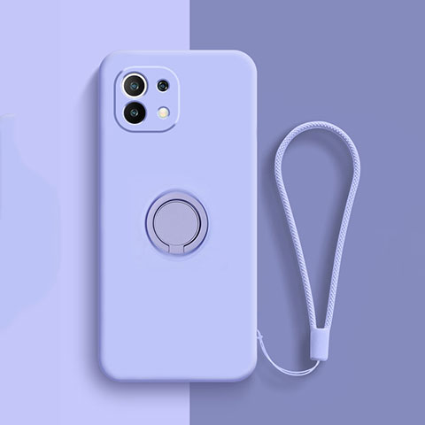 Funda Silicona Carcasa Ultrafina Goma con Magnetico Anillo de dedo Soporte T01 para Xiaomi Mi 11 Lite 4G Purpura Claro