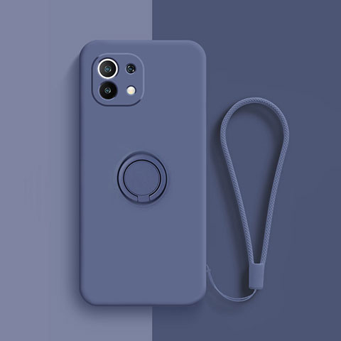 Funda Silicona Carcasa Ultrafina Goma con Magnetico Anillo de dedo Soporte T01 para Xiaomi Mi 11 Lite 5G Azul