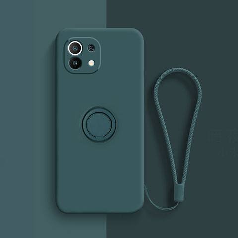 Funda Silicona Carcasa Ultrafina Goma con Magnetico Anillo de dedo Soporte T01 para Xiaomi Mi 11 Lite 5G NE Verde