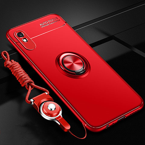 Funda Silicona Carcasa Ultrafina Goma con Magnetico Anillo de dedo Soporte T01 para Xiaomi Redmi 9A Rojo