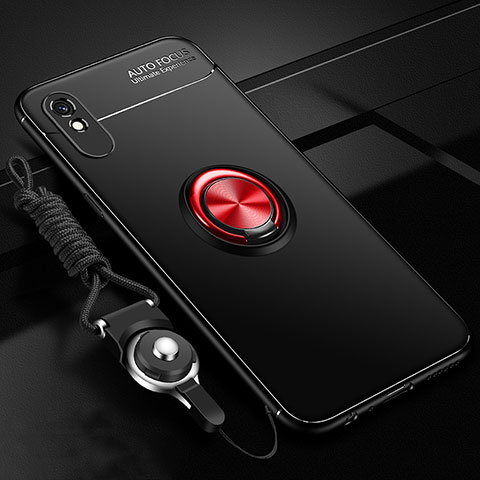 Funda Silicona Carcasa Ultrafina Goma con Magnetico Anillo de dedo Soporte T01 para Xiaomi Redmi 9A Rojo y Negro