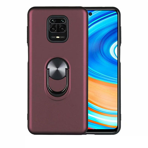 Funda Silicona Carcasa Ultrafina Goma con Magnetico Anillo de dedo Soporte T01 para Xiaomi Redmi Note 9 Pro Max Rojo Rosa