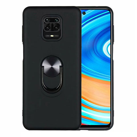 Funda Silicona Carcasa Ultrafina Goma con Magnetico Anillo de dedo Soporte T01 para Xiaomi Redmi Note 9S Negro