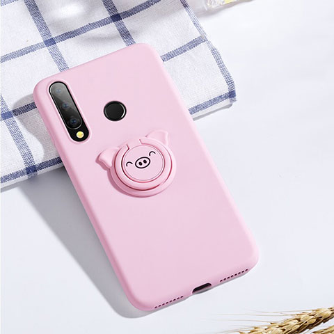 Funda Silicona Carcasa Ultrafina Goma con Magnetico Anillo de dedo Soporte T02 para Huawei Honor 20 Lite Rosa