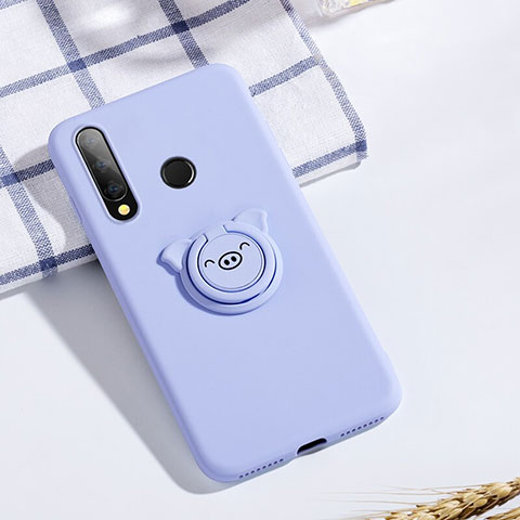 Funda Silicona Carcasa Ultrafina Goma con Magnetico Anillo de dedo Soporte T02 para Huawei Honor 20i Morado