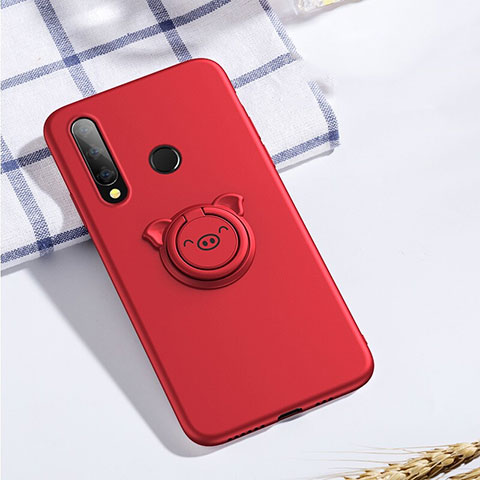 Funda Silicona Carcasa Ultrafina Goma con Magnetico Anillo de dedo Soporte T02 para Huawei Honor 20i Rojo