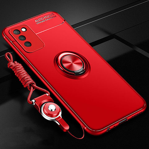 Funda Silicona Carcasa Ultrafina Goma con Magnetico Anillo de dedo Soporte T02 para Huawei Honor 30 Lite 5G Rojo