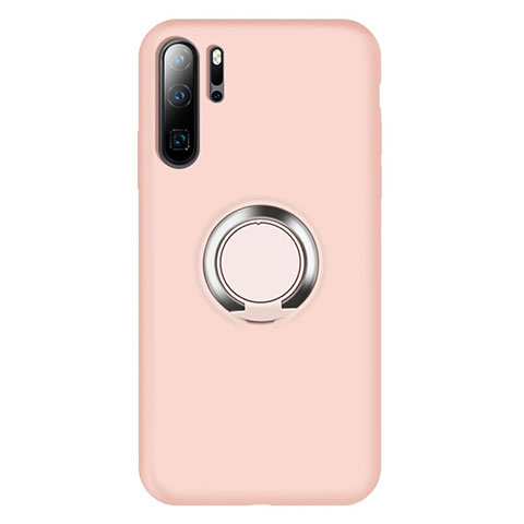 Funda Silicona Carcasa Ultrafina Goma con Magnetico Anillo de dedo Soporte T02 para Huawei P30 Pro Rosa