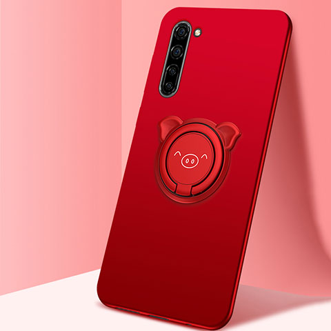 Funda Silicona Carcasa Ultrafina Goma con Magnetico Anillo de dedo Soporte T02 para Oppo F15 Rojo