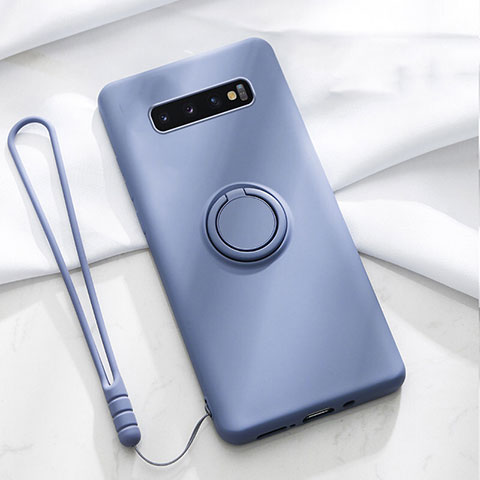 Funda Silicona Carcasa Ultrafina Goma con Magnetico Anillo de dedo Soporte T02 para Samsung Galaxy S10 Morado