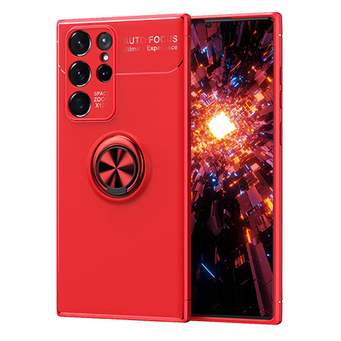 Funda Silicona Carcasa Ultrafina Goma con Magnetico Anillo de dedo Soporte T02 para Samsung Galaxy S23 Ultra 5G Rojo