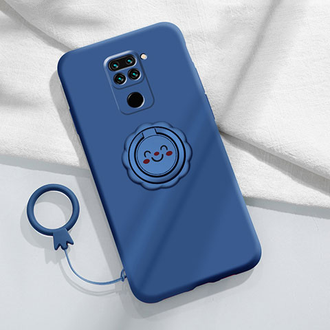 Funda Silicona Carcasa Ultrafina Goma con Magnetico Anillo de dedo Soporte T02 para Xiaomi Redmi 10X 4G Azul
