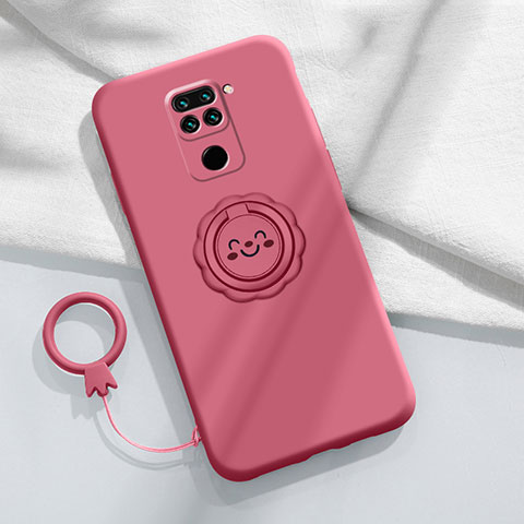 Funda Silicona Carcasa Ultrafina Goma con Magnetico Anillo de dedo Soporte T02 para Xiaomi Redmi 10X 4G Rojo Rosa