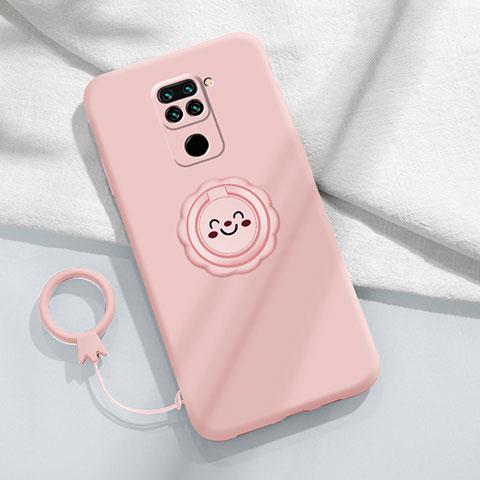 Funda Silicona Carcasa Ultrafina Goma con Magnetico Anillo de dedo Soporte T02 para Xiaomi Redmi 10X 4G Rosa