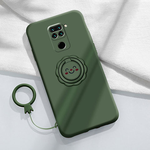 Funda Silicona Carcasa Ultrafina Goma con Magnetico Anillo de dedo Soporte T02 para Xiaomi Redmi 10X 4G Verde