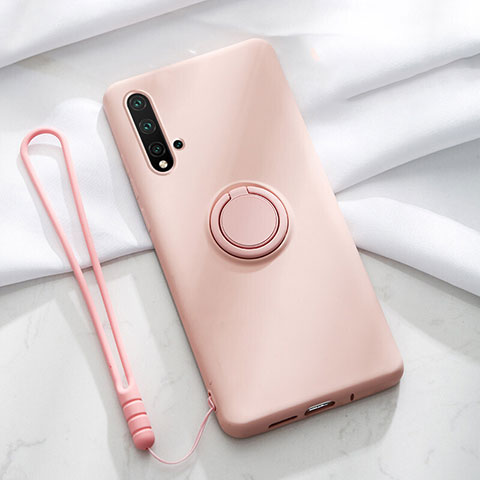 Funda Silicona Carcasa Ultrafina Goma con Magnetico Anillo de dedo Soporte T03 para Huawei Nova 5 Pro Rosa