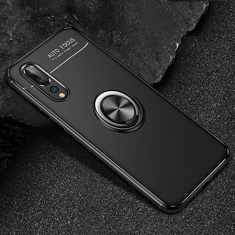 Funda Silicona Carcasa Ultrafina Goma con Magnetico Anillo de dedo Soporte T03 para Huawei P20 Pro Negro