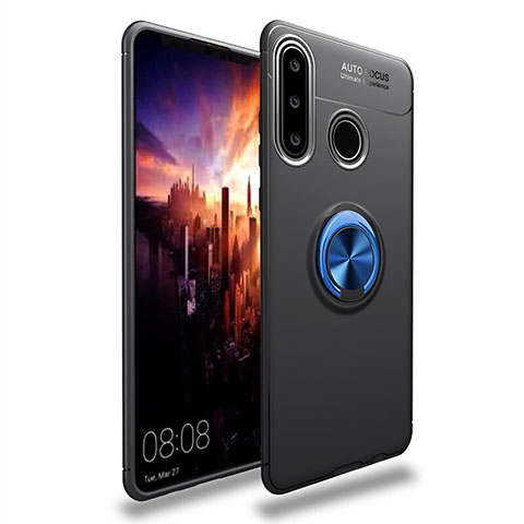 Funda Silicona Carcasa Ultrafina Goma con Magnetico Anillo de dedo Soporte T03 para Huawei P30 Lite Azul y Negro