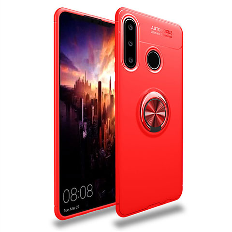 Funda Silicona Carcasa Ultrafina Goma con Magnetico Anillo de dedo Soporte T03 para Huawei P30 Lite Rojo