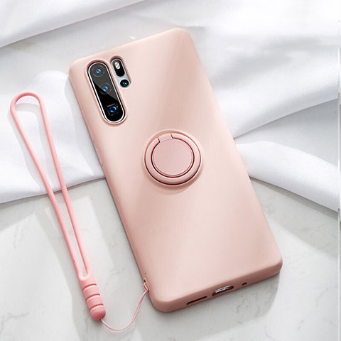 Funda Silicona Carcasa Ultrafina Goma con Magnetico Anillo de dedo Soporte T03 para Huawei P30 Pro Rosa