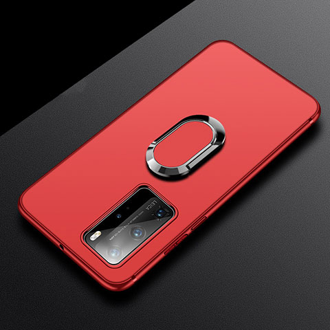 Funda Silicona Carcasa Ultrafina Goma con Magnetico Anillo de dedo Soporte T03 para Huawei P40 Pro Rojo