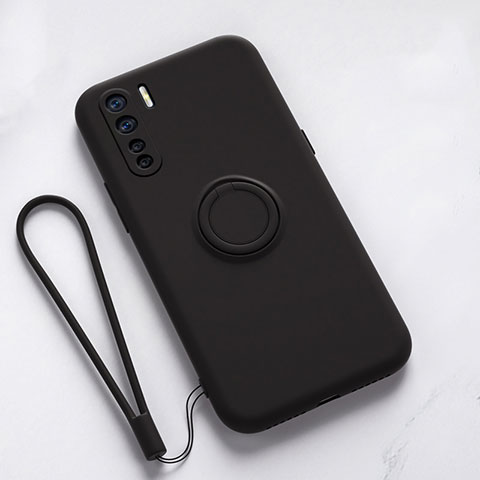 Funda Silicona Carcasa Ultrafina Goma con Magnetico Anillo de dedo Soporte T03 para Oppo A91 Negro