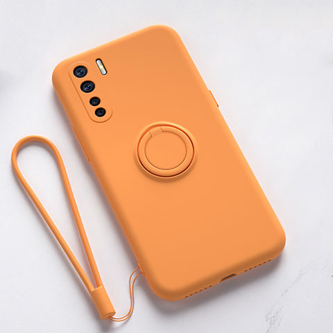 Funda Silicona Carcasa Ultrafina Goma con Magnetico Anillo de dedo Soporte T03 para Oppo F15 Naranja