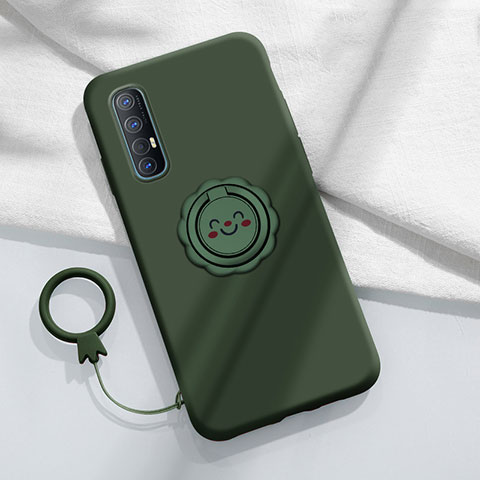 Funda Silicona Carcasa Ultrafina Goma con Magnetico Anillo de dedo Soporte T03 para Oppo Find X2 Neo Verde