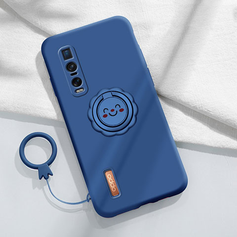 Funda Silicona Carcasa Ultrafina Goma con Magnetico Anillo de dedo Soporte T03 para Oppo Find X2 Pro Azul