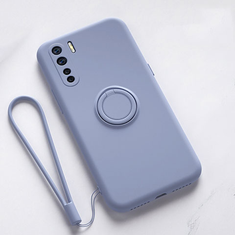 Funda Silicona Carcasa Ultrafina Goma con Magnetico Anillo de dedo Soporte T03 para Oppo Reno3 Gris