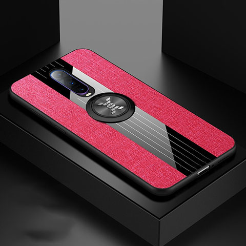 Funda Silicona Carcasa Ultrafina Goma con Magnetico Anillo de dedo Soporte T03 para Oppo RX17 Pro Rojo