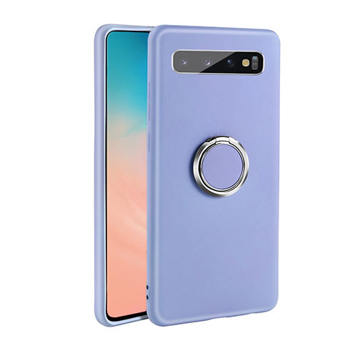 Funda Silicona Carcasa Ultrafina Goma con Magnetico Anillo de dedo Soporte T03 para Samsung Galaxy S10 5G Morado