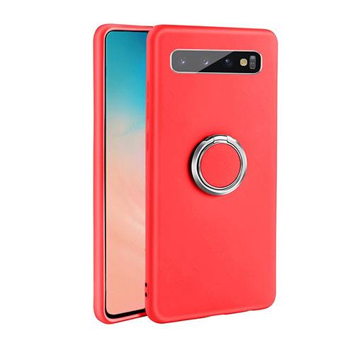 Funda Silicona Carcasa Ultrafina Goma con Magnetico Anillo de dedo Soporte T03 para Samsung Galaxy S10 5G Rojo