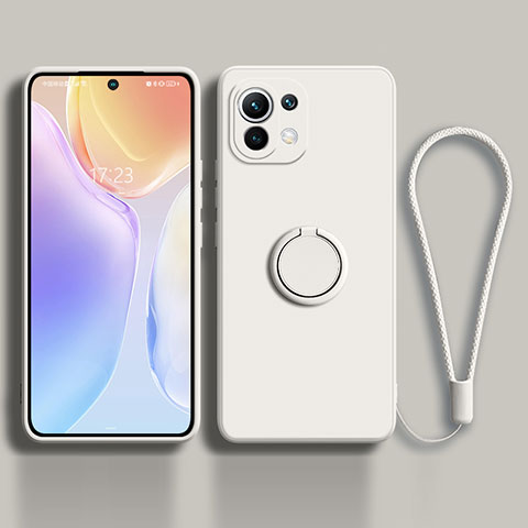 Funda Silicona Carcasa Ultrafina Goma con Magnetico Anillo de dedo Soporte T03 para Xiaomi Mi 11 Lite 5G Blanco