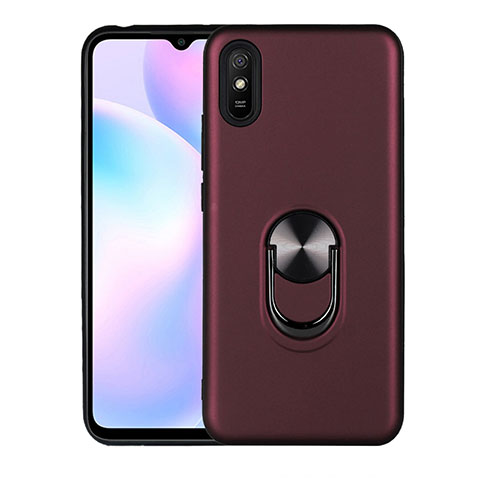 Funda Silicona Carcasa Ultrafina Goma con Magnetico Anillo de dedo Soporte T03 para Xiaomi Redmi 9i Rojo Rosa