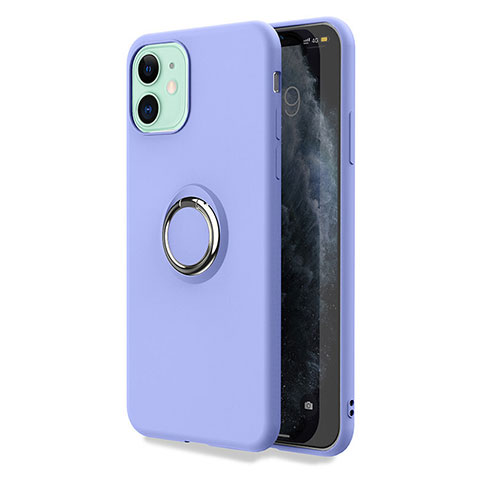 Funda Silicona Carcasa Ultrafina Goma con Magnetico Anillo de dedo Soporte T04 para Apple iPhone 11 Morado