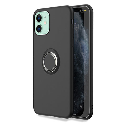 Funda Silicona Carcasa Ultrafina Goma con Magnetico Anillo de dedo Soporte T04 para Apple iPhone 11 Negro